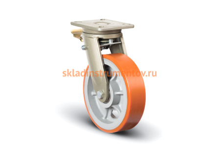 Колесо полиуретановое сверхмощное поворотное с тормозом 300 мм MFK-TORG EV01-VBP-300-F