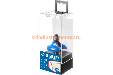 Фреза кромочная калевочная №8 ПРОФЕССИОНАЛ (38.1х15.2х58.7 мм; R6.3 мм; хвостовик 8 мм) Зубр 28710-38.1