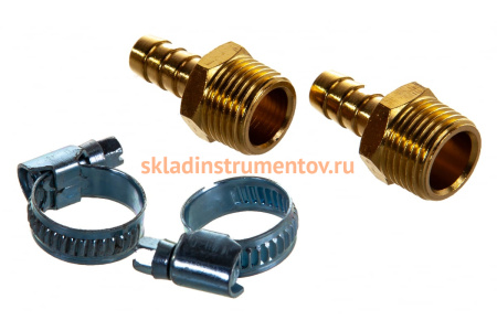 Штуцер пневматический наружная резьба 1/2- елочка 10 мм, 2 шт. + хомуты ROCKFORCE RF-MH08/06