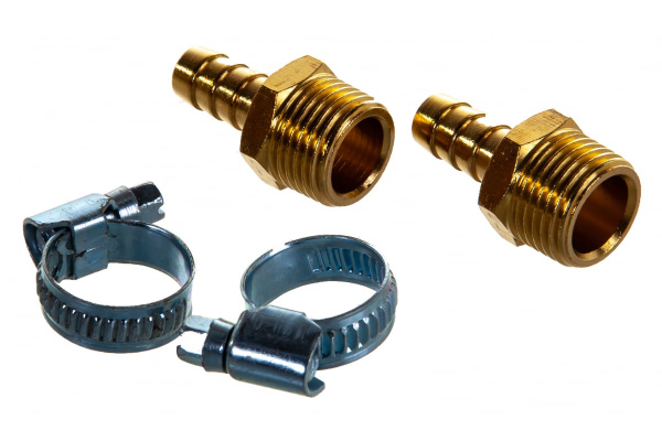 Штуцер пневматический наружная резьба 1/2- елочка 10 мм, 2 шт. + хомуты ROCKFORCE RF-MH08/06