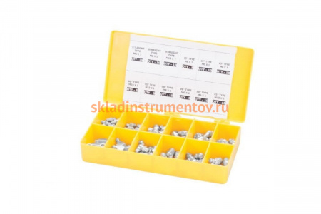 Комплект пресс-масленок в пластиковой коробке 110 шт М6 М8 М10 прямой 45 90 градусов GROZ GR43991