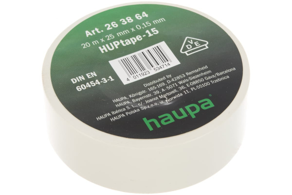 Изолента HAUPA ПВХ белый 25 ммх20 м, d 74 мм 263864