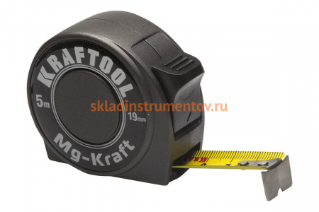 Рулетка Kraftool PRO MG-Kraft, особопрочный корпус, Mg сплав, нейлон, суперкомпактный размер, 5м 19м 34129-05-19