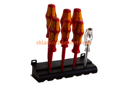 Набор диэлектрических отверток Wera, VDE, индикатор напряжения, подставка, 7 предметов, WE-006480