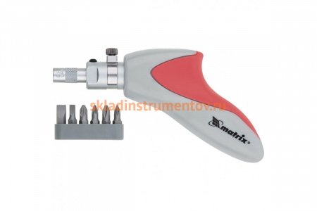 Реверсивная отвертка с набором бит 6 шт MATRIX 11550