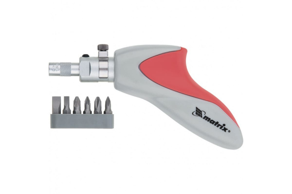 Реверсивная отвертка с набором бит 6 шт MATRIX 11550