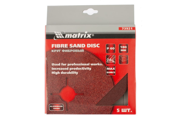 Круг фибровый (5 шт; 180х22 мм; Р 60) MATRIX 73921