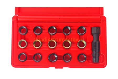 Набор инструментов для восстановления резьбы свечей зажигания (втулки М14х1.25 L=11.2 мм,17.5 мм) JTC 4864