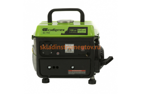 Бензиновый генератор СИБРТЕХ БС-950 0,8 кВт 230 В, 2-х такт, 4 л, ручной стартер 94665
