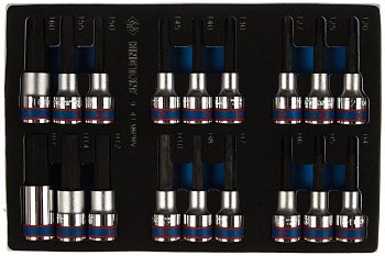 Набор торцевых насадок 1/2", TORX, HEX, L = 80 мм, ложемент, 18 предметов KING TONY 9-4138PRV