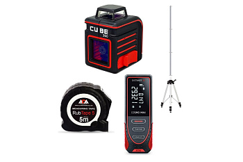 Комплект-2 ADA: лазерный уровень Cube 360 Basic Edition + дальномер Cosmo MINI + штатив LIFT 34 + рулетка RubTape 5 А00548