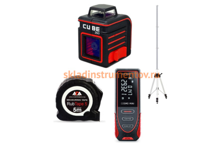 Комплект-2 ADA: лазерный уровень Cube 360 Basic Edition + дальномер Cosmo MINI + штатив LIFT 34 + рулетка RubTape 5 А00548