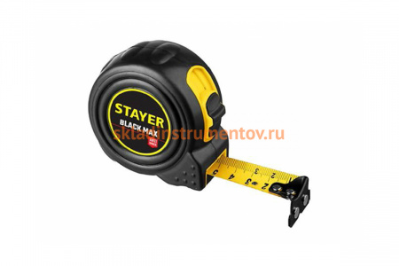 Рулетка Stayer BlackMax 3м / 16мм в ударостойком полностью обрезиненном корпусе и двумя фиксаторами 3410-03_z02