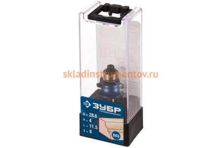 Фреза кромочная калевочная №6 ПРОФЕССИОНАЛ (28.6х12х55 мм; R4.8 мм; хвостовик 8 мм) Зубр 28707-28.6