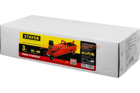 Гидравлический подкатной домкрат STAYER "RED FORCE", 3т, 135-400мм,  43154-3