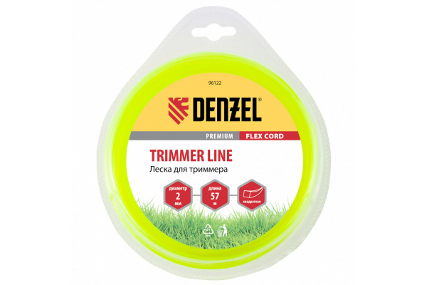 Леска для триммера квадрат 2 мм х 57 м, блистер FLEX CORD DENZEL 96122