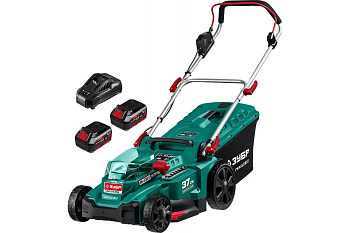 Бесщеточная газонокосилка ЗУБР 36 В, 4 А*ч, 2 АКБ и ЗУ ГКЛ-3736-42