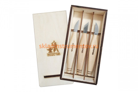 Резчицкий набор N13, 3 ножа в деревянной коробке ПЕТРОГРАДЪ М00016239