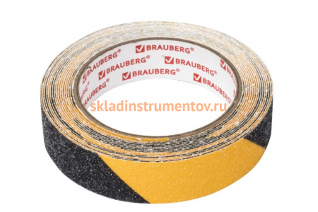 Клейкая противоскользящая лента BRAUBERG 25 мм х 5 м, черно-желтая, зернистая, основа ПВХ 606773