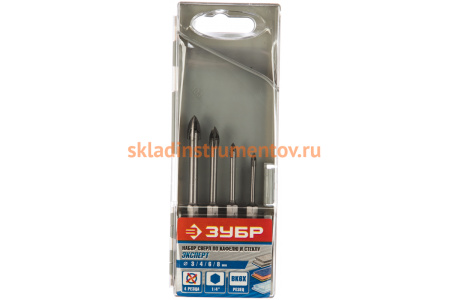 Набор сверл по кафелю и керамике ЭКСПЕРТ (4 шт; 3, 4, 6, 8 мм) Зубр 29845-H4